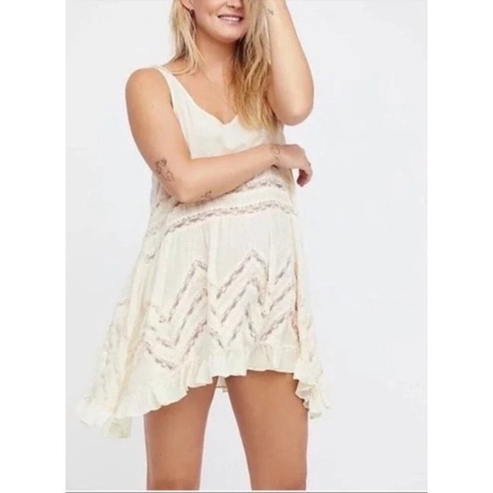 Free People White Voile & Lace Trapeze Slip Dress | Boho Cottagecore Grunge M - Picture 10 of 16